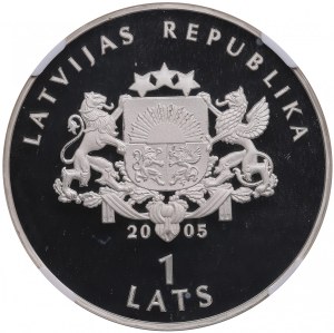 Latvia (Berlin Mint) 1 Lats 2005 - Ice Hockey World Championship - NGC PF 69 ULTRA CAMEO