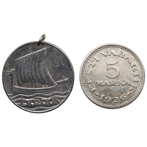 Estonia 5 Marka 1926 Counterfeit & Silvered 1 Krooni 1934 (2)