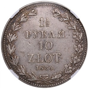 Russia (Poland, Warsaw mint) 1 1⁄2 Rouble / 10 Zlotych 1836 MW - Nicholas I (1825-1855) - NGC XF 45