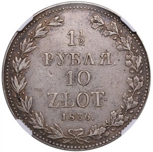 Russia (Poland, Warsaw mint) 1 1⁄2 Rouble / 10 Zlotych 1836 MW - Nicholas I (1825-1855) - NGC XF 45