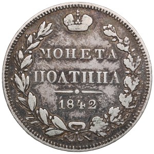 Russia (Poland, Warsaw mint) Poltina 1842 MW - Nicholas I (1825-1855)
