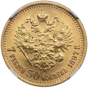 Russia 7 Roubles 50 Kopecks 1897 AГ - Nicholas II (1894-1917) - NGC MS 61
