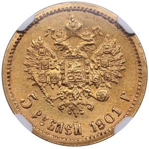Russia 5 Roubles 1901 ФЗ - Nicholas II (1894-1917) - NGC AU 58