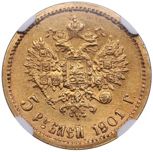 Russia 5 Roubles 1901 ФЗ - Nicholas II (1894-1917) - NGC AU 58