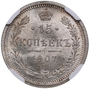 Russia 15 Kopecks 1907 СПБ-ЭБ - Nicholas II (1894-1917) - NGC MS 65