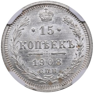 Russia 15 Kopecks 1908 СПБ-ЭБ - Nicholas II (1894-1917) - NGC MS 66