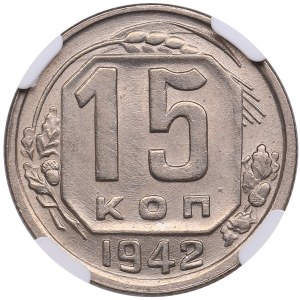 Russia (USSR) 15 Kopecks 1942 - NGC MS 61