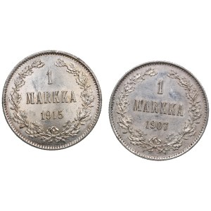 Group of Finland (Russia) 1 Markka 1907 L, 1915 S (2)