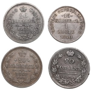 Gruppe von russischen und polnischen Silbermünzen (4)
