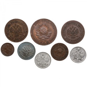 Group of Russian & USSR silver and copper coins (8)