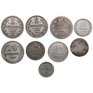 Group of Russian (incl. Poland, Finland & USSR) silver coins (9)