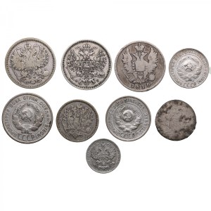 Group of Russian (incl. Poland, Finland & USSR) silver coins (9)