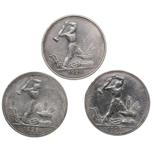 Group of Russian (USSR) Poltinniks (50 Kopecks) 1924, 1925, 1926 (3)