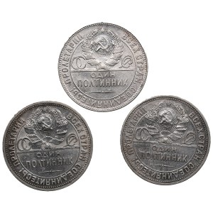 Group of Russian (USSR) Poltinniks (50 Kopecks) 1924, 1925, 1926 (3)