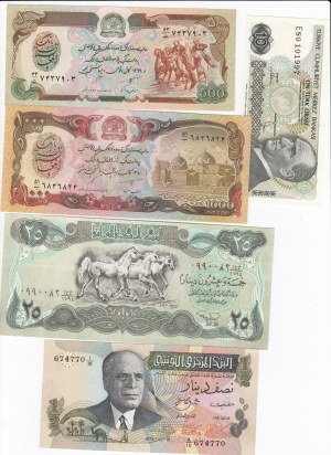 Group of Banknotes: Turkey, Tunisia, Iraq, Afghanistan (10)