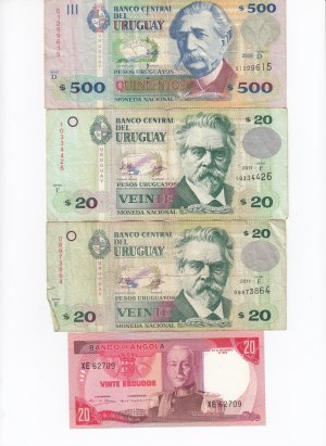 Group of Banknotes: Angola, Barbados, Uruguay (9)