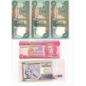 Group of Banknotes: Angola, Barbados, Uruguay (9)