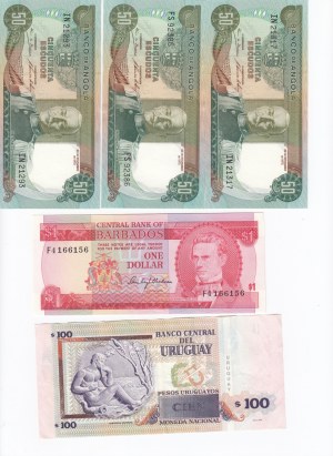 Group of Banknotes: Angola, Barbados, Uruguay (9)