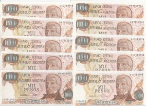 Argentina 1000 Pesos ND (1976-1983) - Consecutive numbers (10)