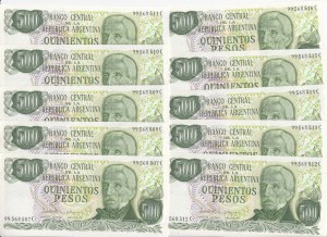 Argentina 500 Pesos ND (1977-1983) - Consecutive numbers (10)