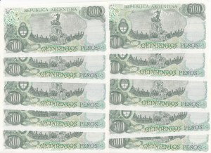 Argentina 500 Pesos ND (1977-1983) - Consecutive numbers (10)
