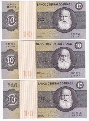 Brazil 10 Cruzeiros (1970-1980) - Consecutive numbers (3)