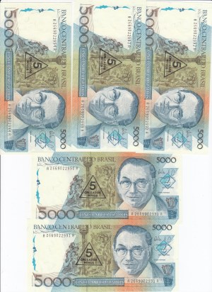 Brazil 5000 Cruzados ND (1988)- Consecutive numbers (5)