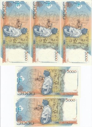 Brazil 5000 Cruzados ND (1988)- Consecutive numbers (5)
