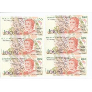 Brazil 100 Cruzeiros ND (1990) - Consecutive numbers (6)