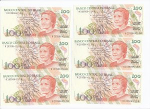 Brazil 100 Cruzeiros ND (1990) - Consecutive numbers (6)