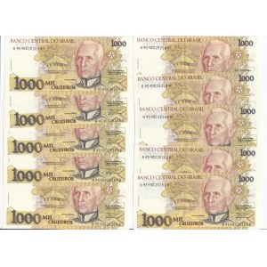 Brazil 1000 Cruzeiros ND (1990-1991)- Consecutive numbers (10)