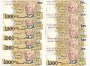 Brazil 1000 Cruzeiros ND (1990-1991)- Consecutive numbers (10)