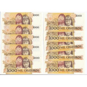 Brazil 1000 Cruzeiros ND (1990-1991)- Consecutive numbers (10)