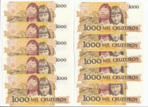Brazil 1000 Cruzeiros ND (1990-1991)- Consecutive numbers (10)