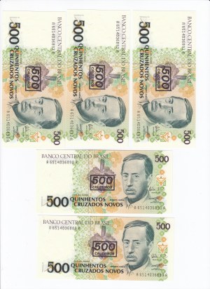 Brazil 500 Cruzados Novos ND (1990) - Consecutive numbers (5)