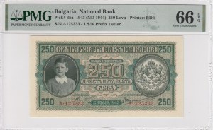 Bulgaria (National Bank) 250 Leva 1943 (ND 1944) - PMG 66 EPQ Gem Uncirculated