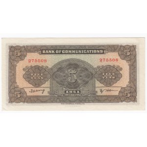 China (Bank of Communications) 5 Yuan 1941