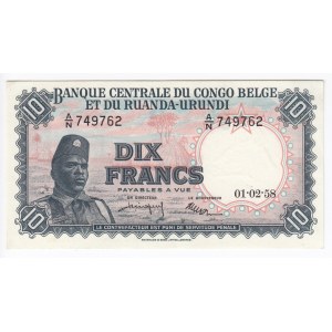 Belgian Congo 10 Francs 1958