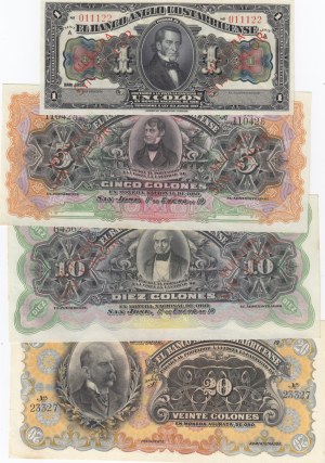 Costa Rica 1- 20 Colones 1903-17 (4) Specimens