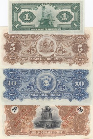 Costa Rica 1- 20 Colones 1903-17 (4) Specimens