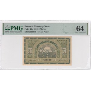 Estonia 3 Marka 1919 - PMG 64 Choice Uncirculated