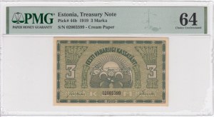 Estonia 3 Marka 1919 - PMG 64 Choice Uncirculated