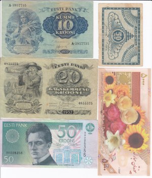 Group of Estonian Banknotes & postcard: Sweden, Gift card (7)