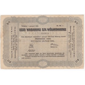 Republic of Estonia 5% government bond 50 Marka 01.01.1920