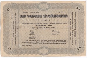 Republic of Estonia 5% government bond 50 Marka 01.01.1920