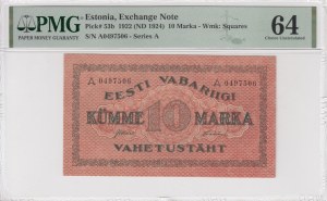 Estonia (Exchange Note) 10 Marka 1922 (ND 1924) - PMG 64 Сhoice Uncirculated