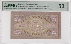 Estonia (Exchange Note) 25 Marka 1922 - PMG 53 About Uncirculated