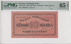 Estonia 10 Marka 1922 (ND 1924) - PMG 65 EPQ Gem Uncirculated