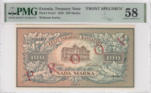 Estonia (Treasury Note) 100 Marka 1923 - FRONT SPECIMEN - PMG 58 Choice About Unc