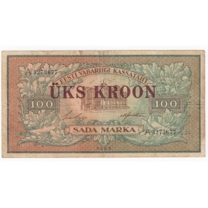 Estonia 1 Kroon on 100 Marka 1923 (ND 1928)